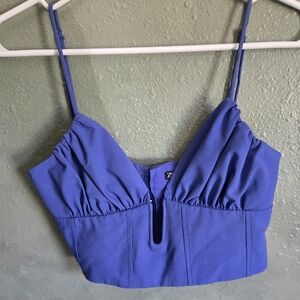 Zara - V-Neck Fitted Crop Tank Top - Sexy Blue -  Size S
